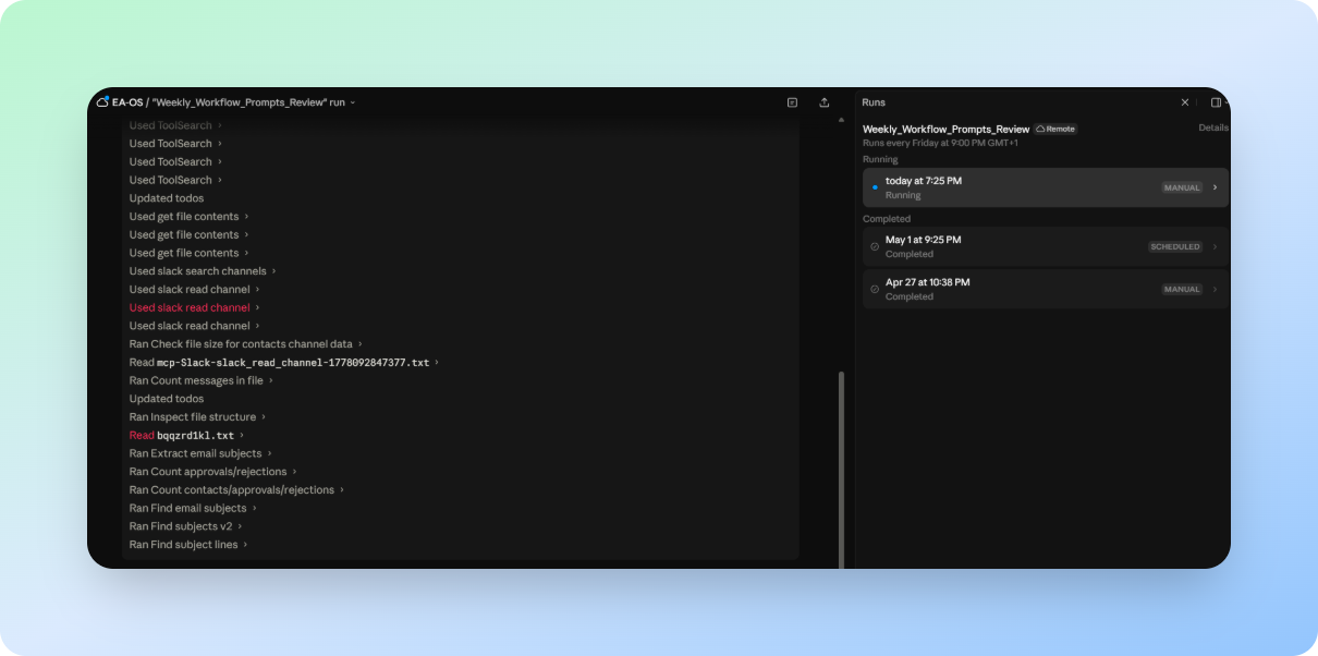 Screenshot of the weekly Claude routine producing a pull request against the prompt repository